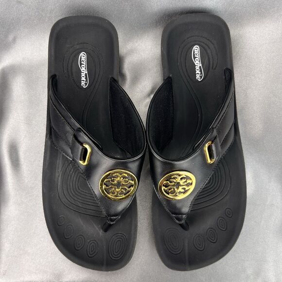 Aerothotic Sandals Womens 9.5 /40 Arch Support Flip Flop Gold Medallion Summer - Picture 17 of 17